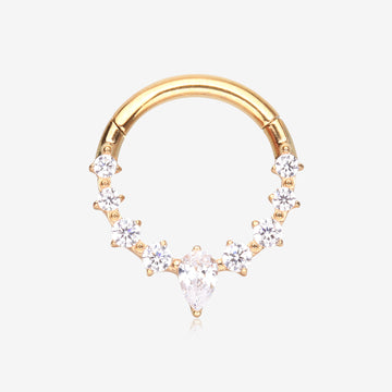 Pure24K Implant Grade Titanium Goddess Prong Teardrop Sparkle Clicker Hoop Ring-Clear Gem